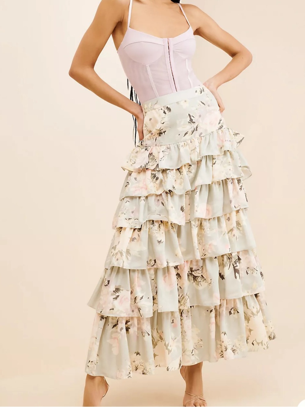 Anthropologie Geisha Designs Tiered Floral Maxi Skirt